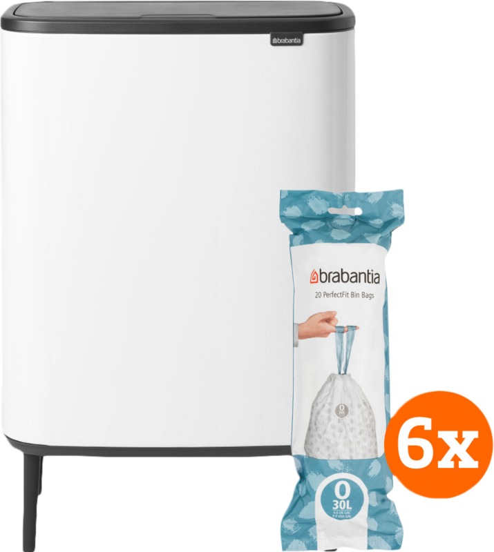 Brabantia Bo Touch Bin Hi 2 x 30 Liter White + Müllbeutel (120 Stück)