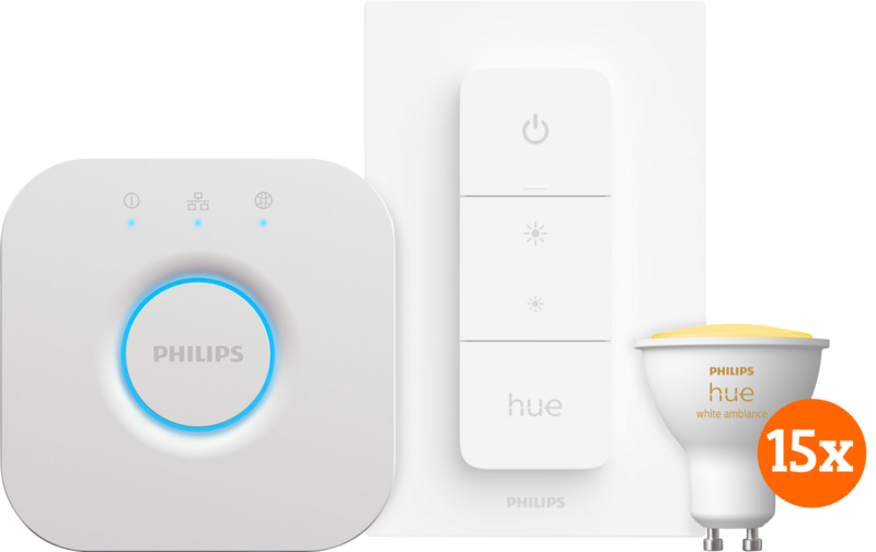 Philips Hue White Ambiance Starter Pack GU10 met 15  lampen, dimmer + Bridge