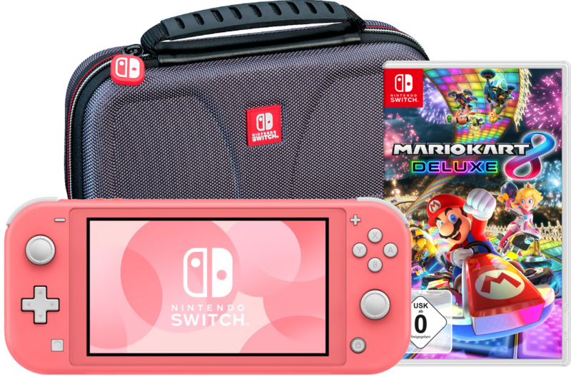 Nintendo Switch Lite Koralle + Mario Kart 8 Deluxe + Schutzhülle