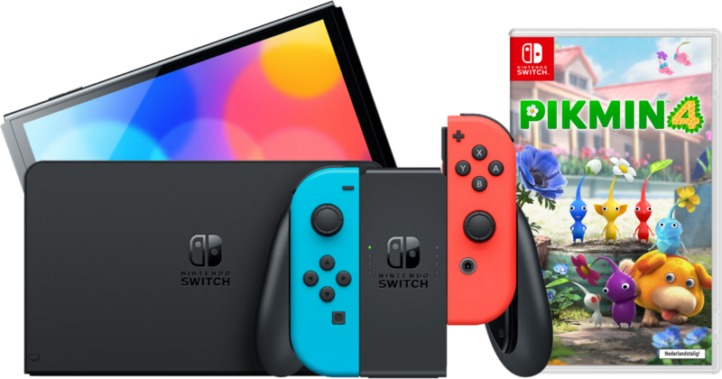 Nintendo Switch OLED Rood/Blauw + Pikmin 4