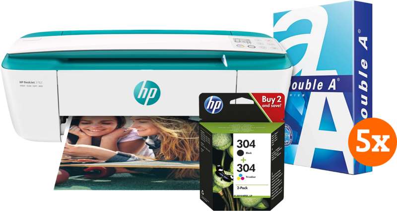 HP Deskjet 3762 + 1 set extra inkt + 2500 vellen A4 papier