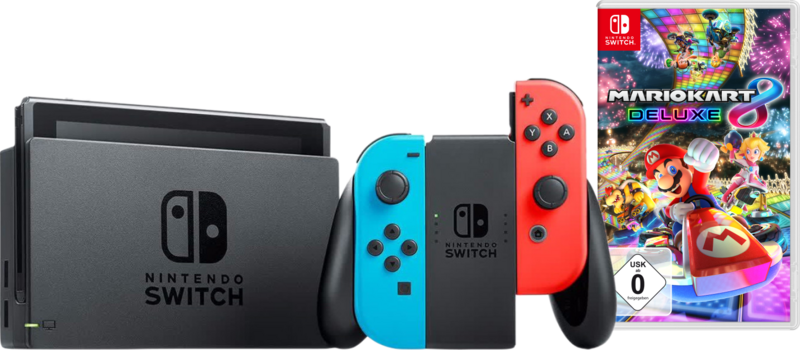 Nintendo Switch Rot/Blau + Mario Kart 8 Deluxe