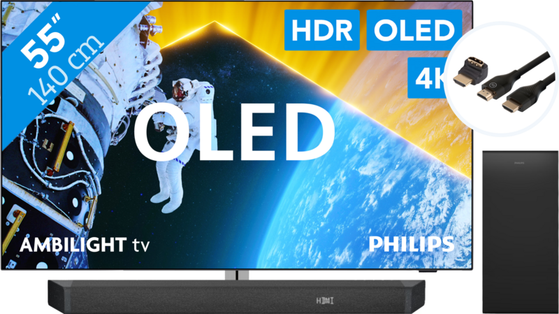 Philips 55OLED809 - Ambilight (2024) + Soundbar + Hdmi kabel