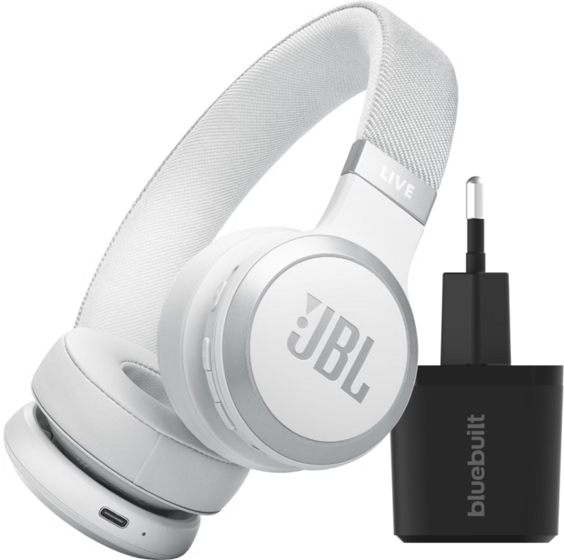 JBL Live 670NC Weiß + BlueBuilt Quick-Charge-Ladegerät mit USB