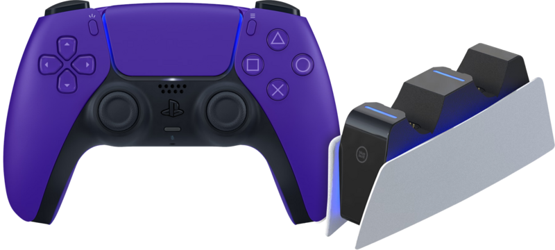 Sony PlayStation5 DualSense draadloze controller Galactic Purple + BlueBuilt oplaadstation