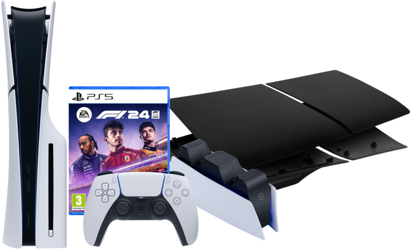 PlayStation 5 Slim Disc Edition + F1 24 + Covers Zwart + Oplaadstation