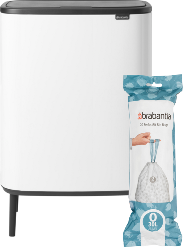 Brabantia Bo Touch Bin Hi Mülleimer 2 x 30 Liter mit 2 Kunststoff Inneneimer Matt Black + Müllsäcke (120 Stück)