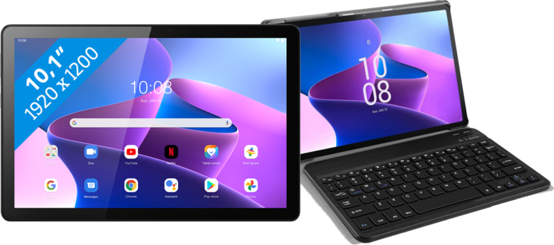 Lenovo Tab M10 (3de generatie) 10.1 inch 64GB Wifi Grijs + Just in Case Toetsenbord Hoes